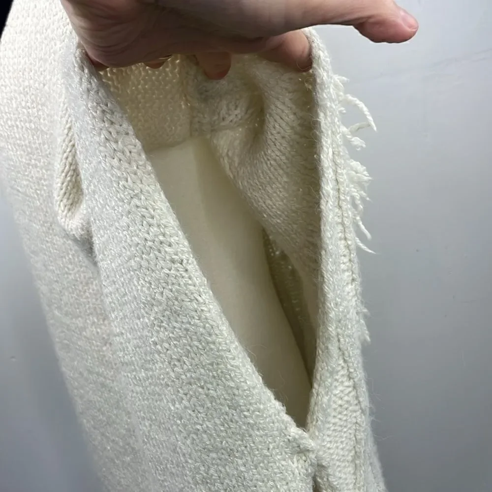 Apt. 9 Honor Roll Knit Cable Fringe Poncho Sweater Ivory Off White